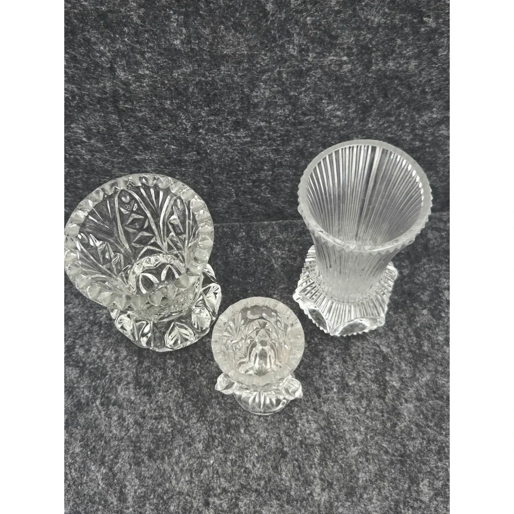 Lot Of 3 Hand Cut Lead Crystal Bud Vases Toothpick Holders VTG 1970's Thumbprint